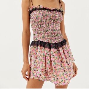 For Love & Lemons Juanita Smocked Floral Mini Dress sXS
